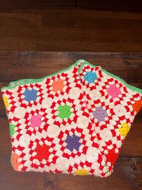 Vintage Handmade Crochet Granny Square Afghan Throw Blanket Colorful Boho